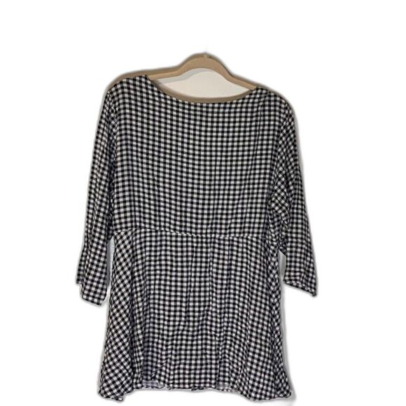 Torrid Blouse 1X Blue White Gingham Check V-Neck 3/4 Sleeve Cottagecore Bohochic - Picture 2 of 6